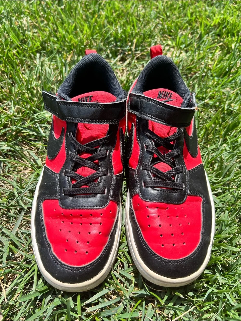 Nike Kids Black and Red High-Top Sneakers with Strap